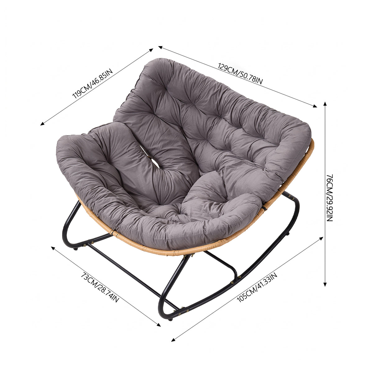 Modern Rocking Chair with Cushion – Large | Grey