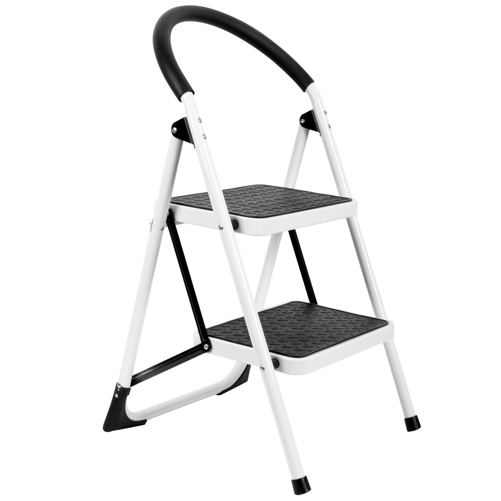 Step Ladder Premium Heavy-duty Steel Folding Step Stool 150kg Capacity | 2 Step | White