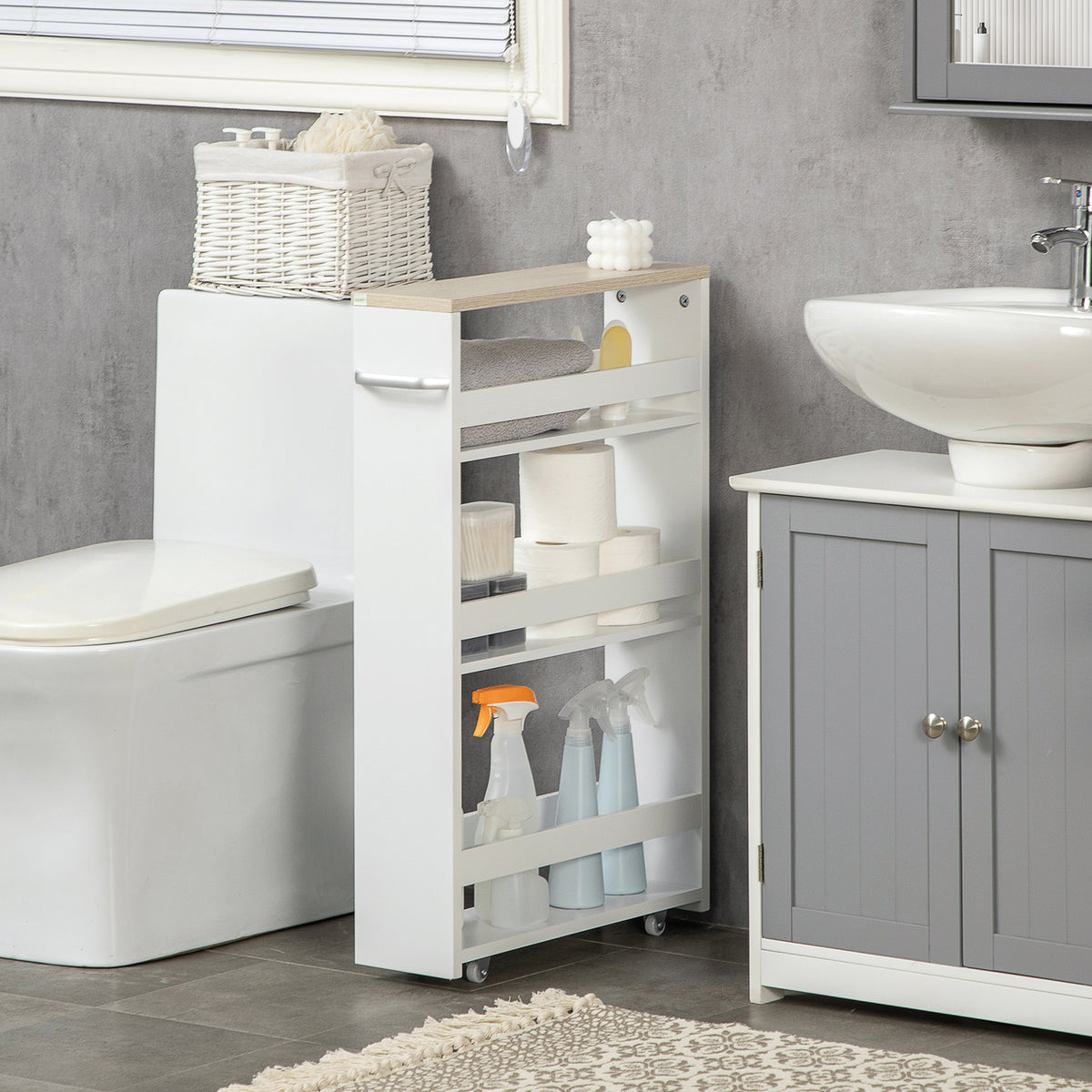 kleankin Storage Trolley With Wheels And Handle, White