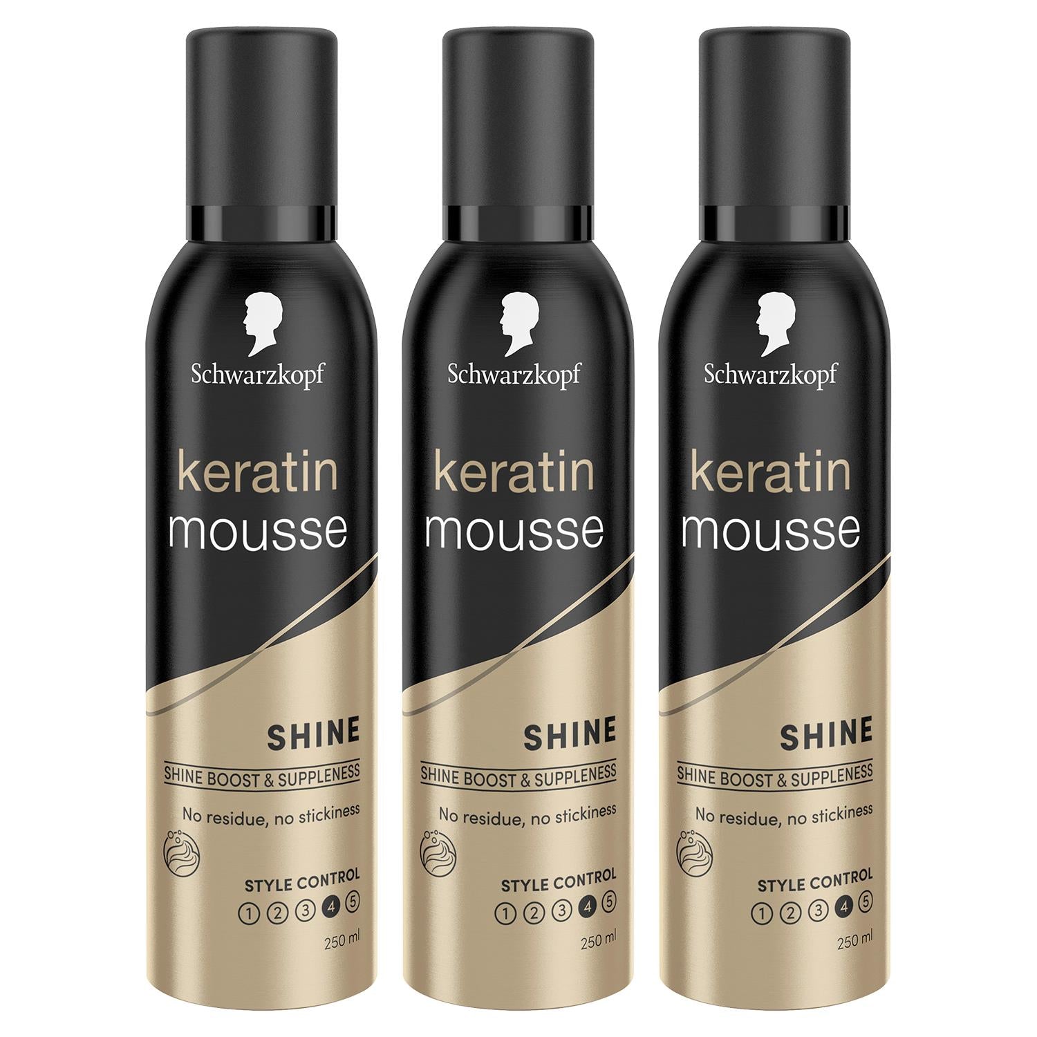 Keratin Mousse With 48h Extra Strong Hold For Hair Styling, 3x250ml