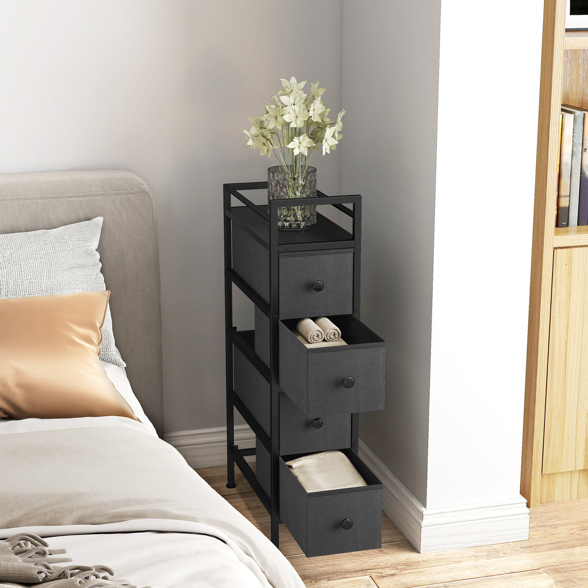 HOMCOM Narrow 4 Drawer Dresser With Steel Frame, Chest Of Drawers, Black