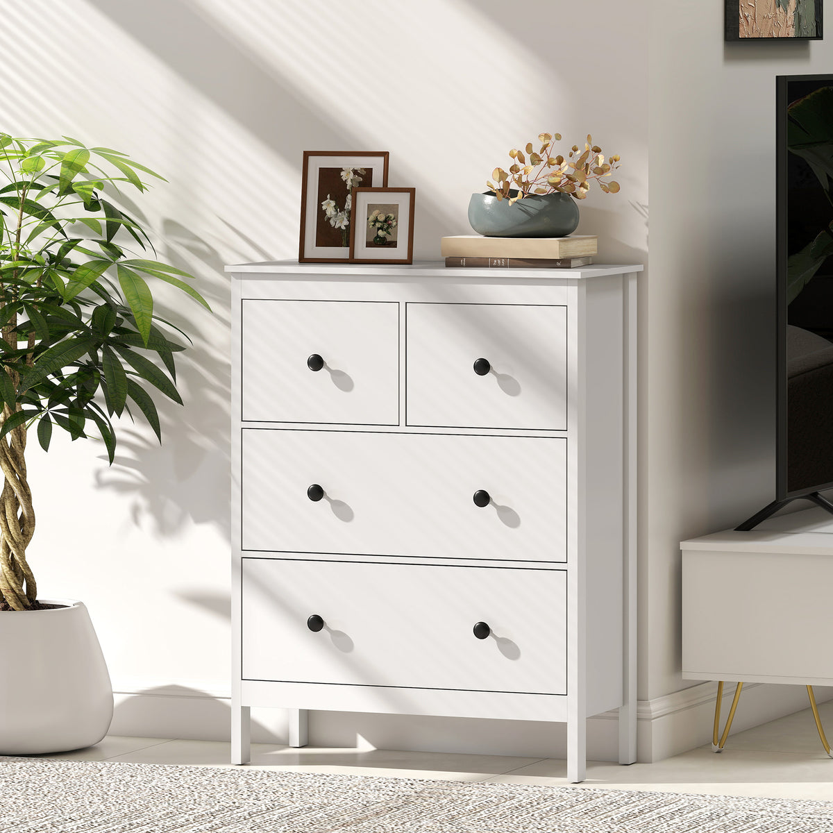 HOMCOM Modern Chest Of Drawers, 4 Drawer Dresser For Bedroom, White