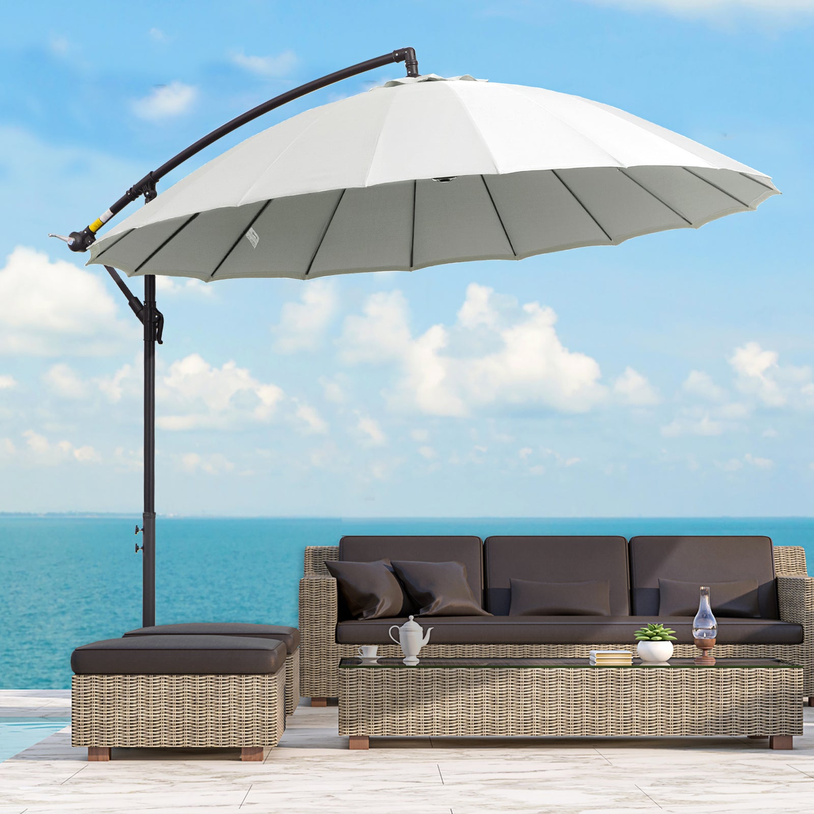 3m Cantilever Shanghai Parasol W/ Crank & Cross Base | White