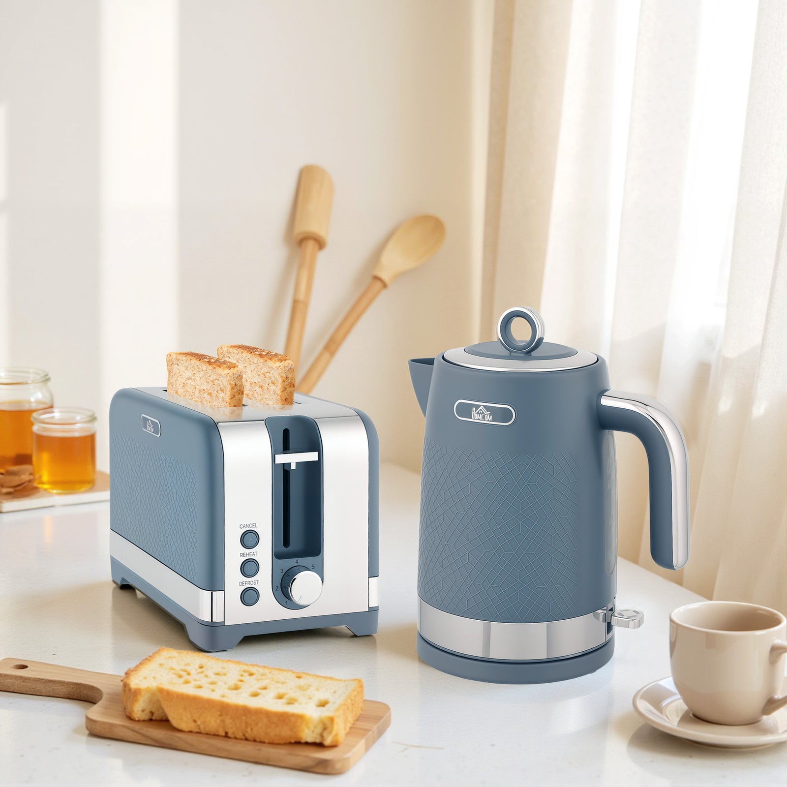 3000w Rapid Boil Kettle And Toaster Set With Otter Thermostat | Blue