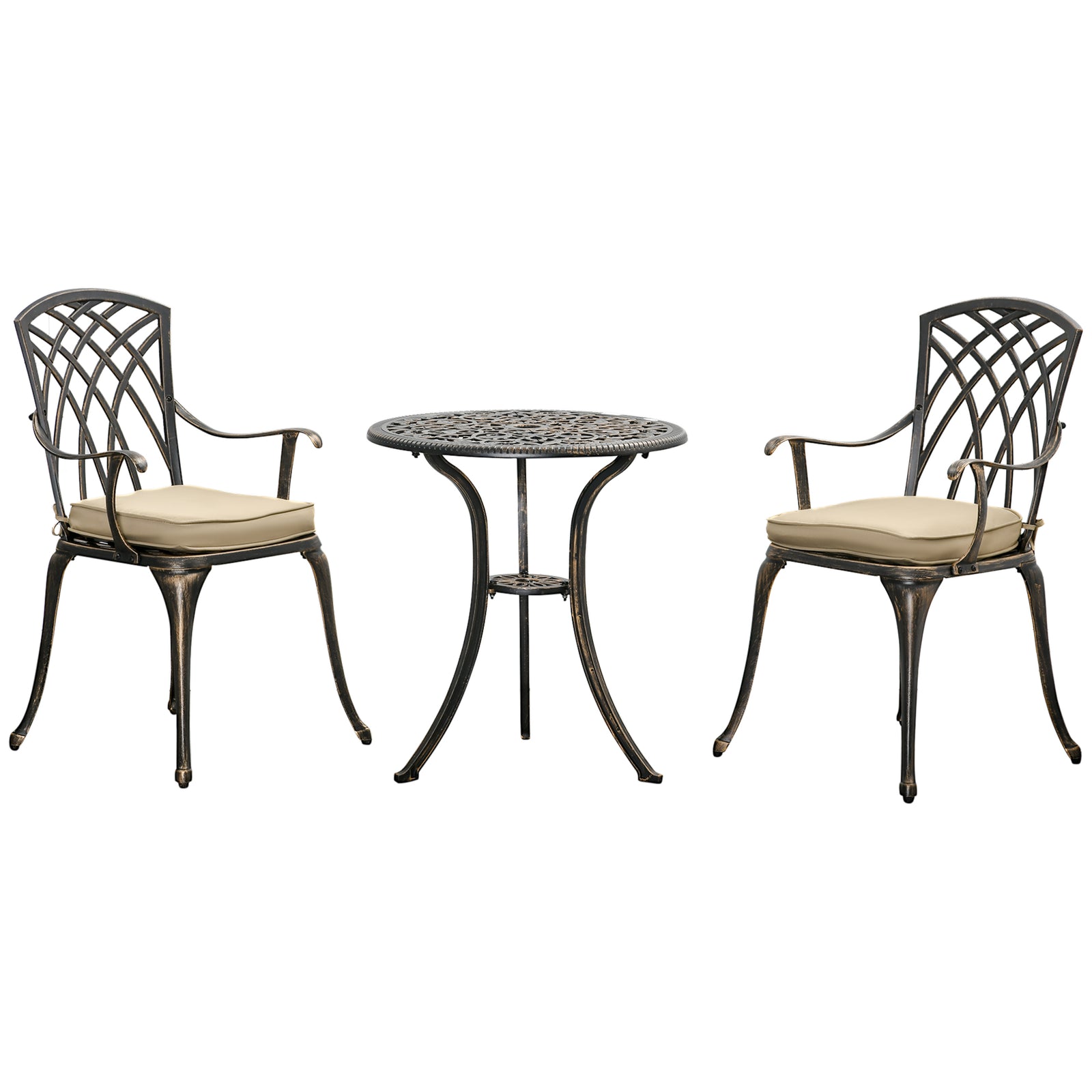 3 Pcs Garden Coffee Table Setw / Parasol Hole & Cushions