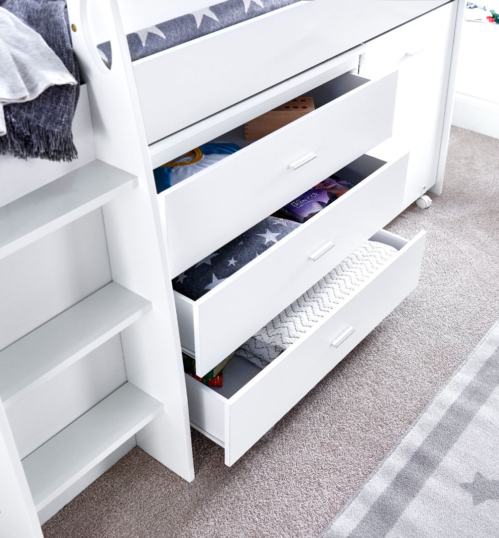 Ersa Mid Sleeper Bed With Desk With Spring Mattress | Single | White