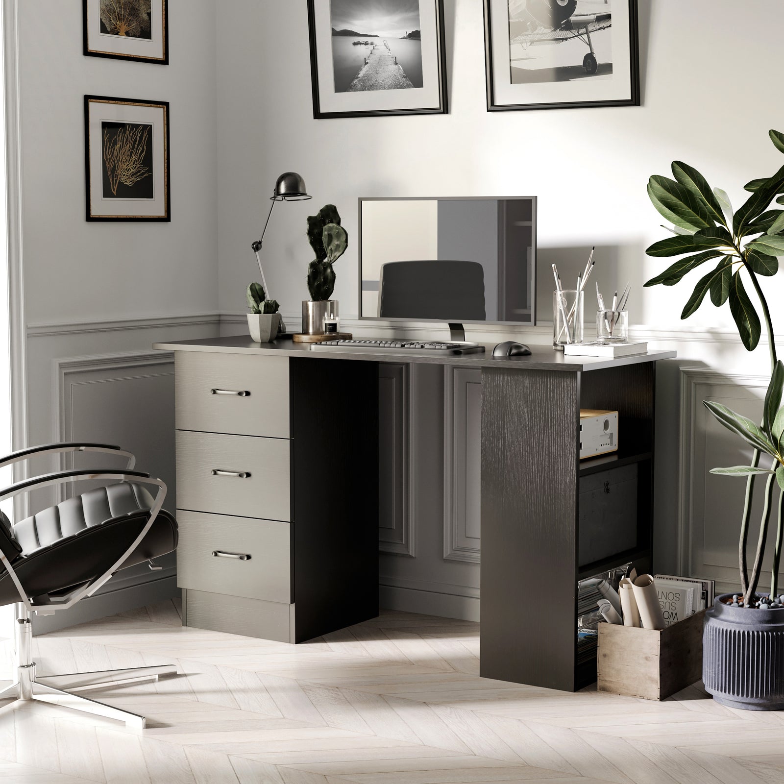 120cm Computer Desk Pc Table Workstation W/ 3 Shelf & Drawer | Jet Black