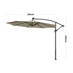 3 M Banana Patio Umbrella Cantilever Garden Parasol With Solar-powered 32 Led Lights, Crank For Opening Closing Without Base | One Size | Beige