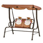 2 Seat Kids Canopy Swing Chair W/ Adjustable Awning, Seatbelt - Brown