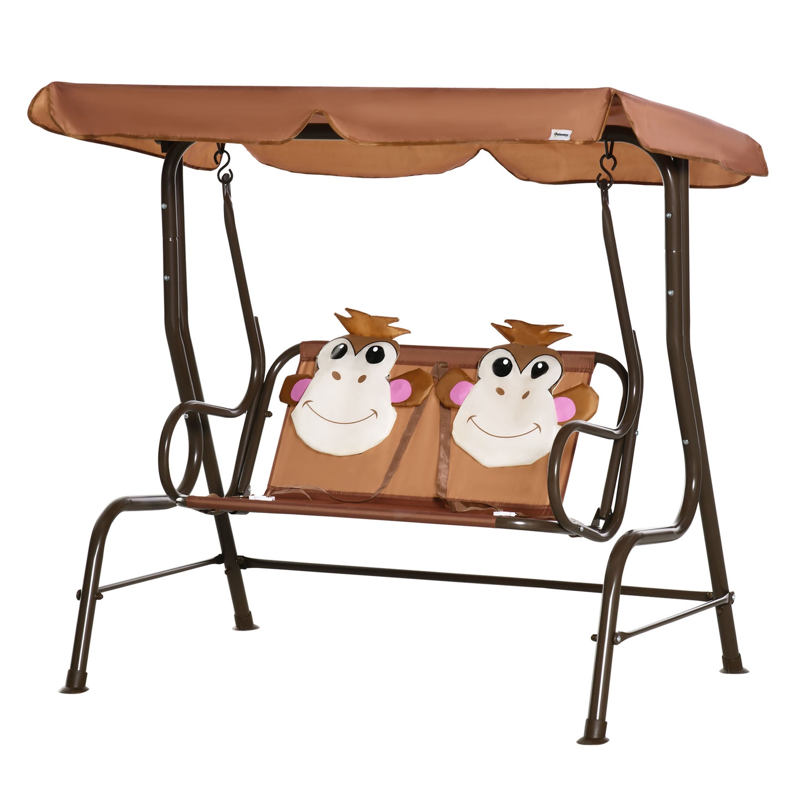 2 Seat Kids Canopy Swing Chair W/ Adjustable Awning, Seatbelt - Brown