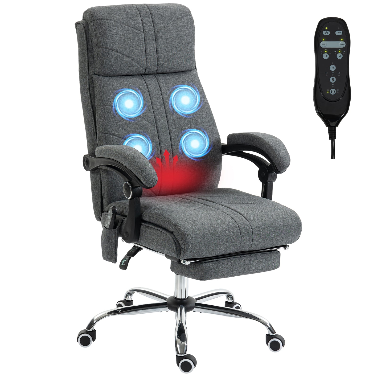 Vibration Massage Office Chair With Heat, Footrest | Grey