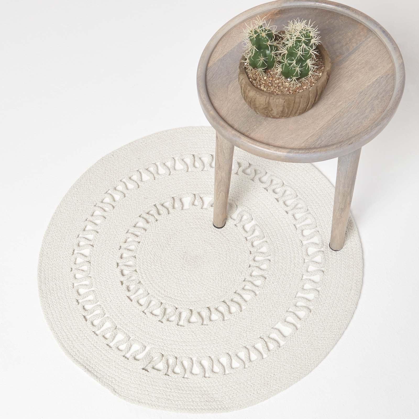Crochet Braided Round Rug | 90cm | Natural