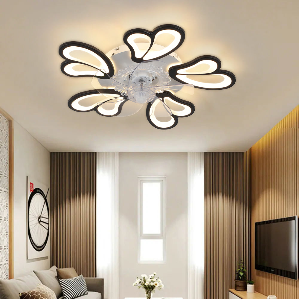 Black Double Petal Ceiling Fan Light 24.4 Inch Led With 3-color Dimming, Reversible Quiet Motor, 6-speed, 2.4g App & Remote Control, Sleep Timer