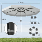 3 M Garden Parasol With Tilt & Crank, Upf30+ Outdoor Table Umbrella | Light Grey