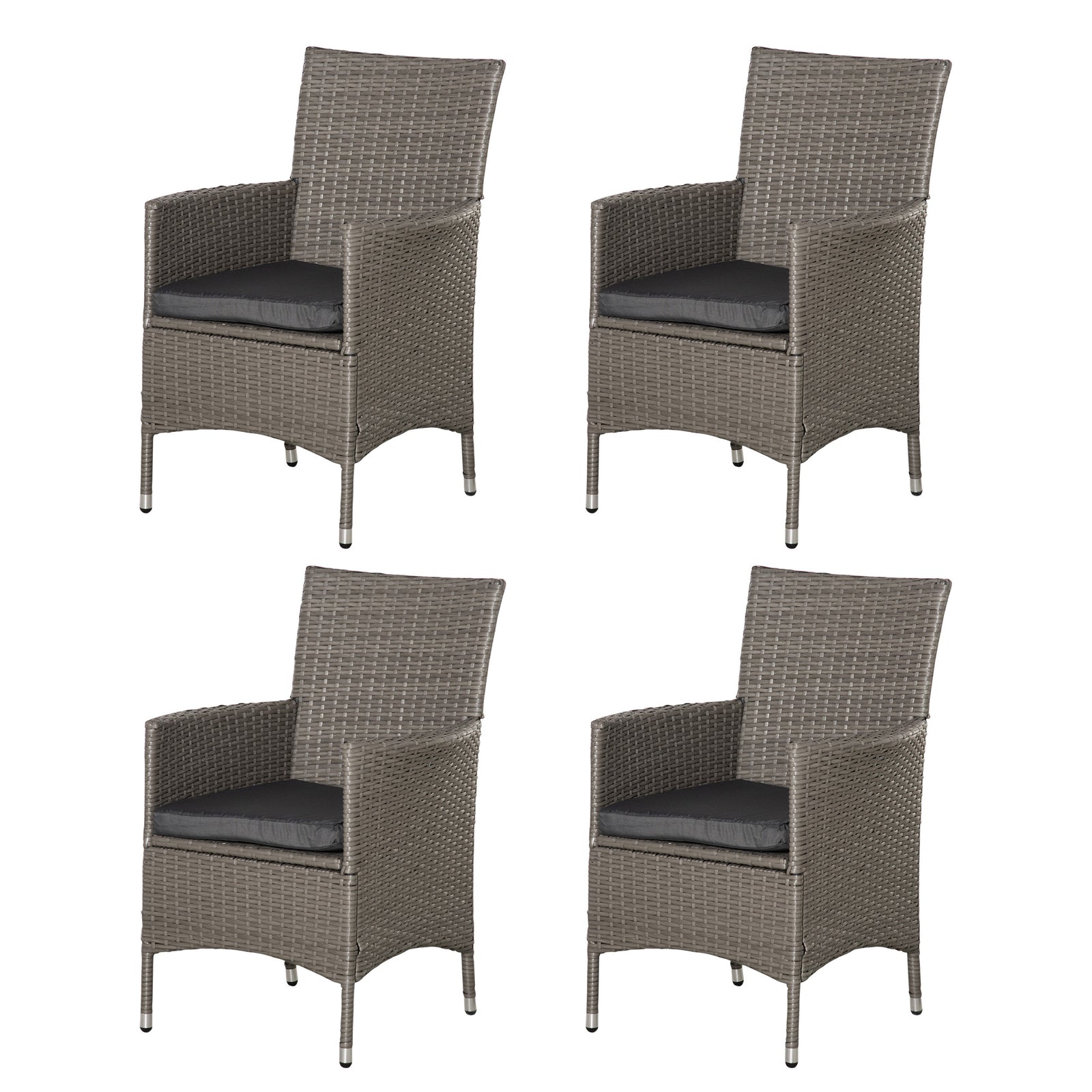 Outdoor Rattan Armchair Wicker Dining Chair Set For Garden | Set-of-4 | Gray