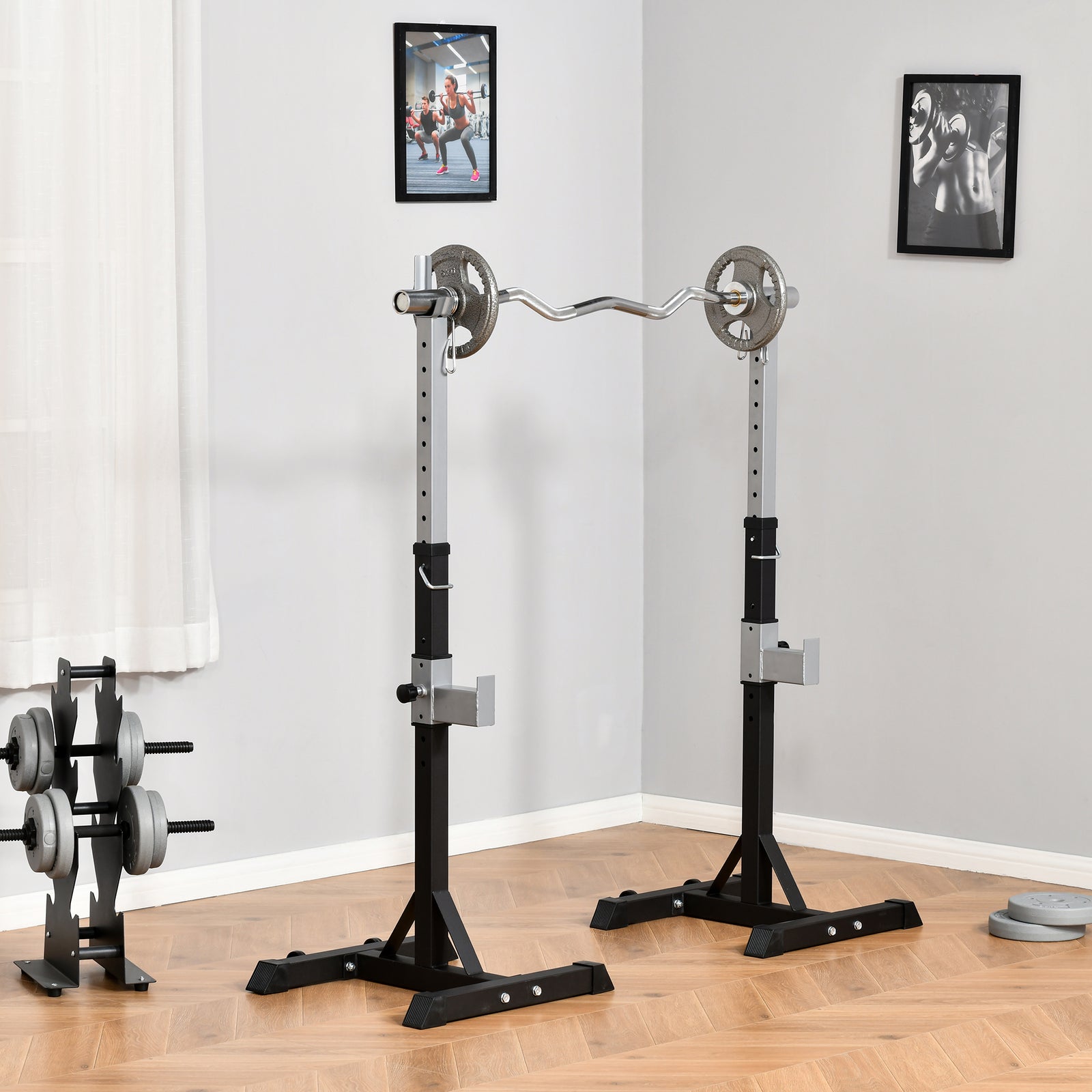 Portable Squat Rack With Wheels For Weight Lifting | Black