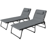 Folding Sun Loungers Set Of 2, Reclining Sun Bed | Charcoal Gray