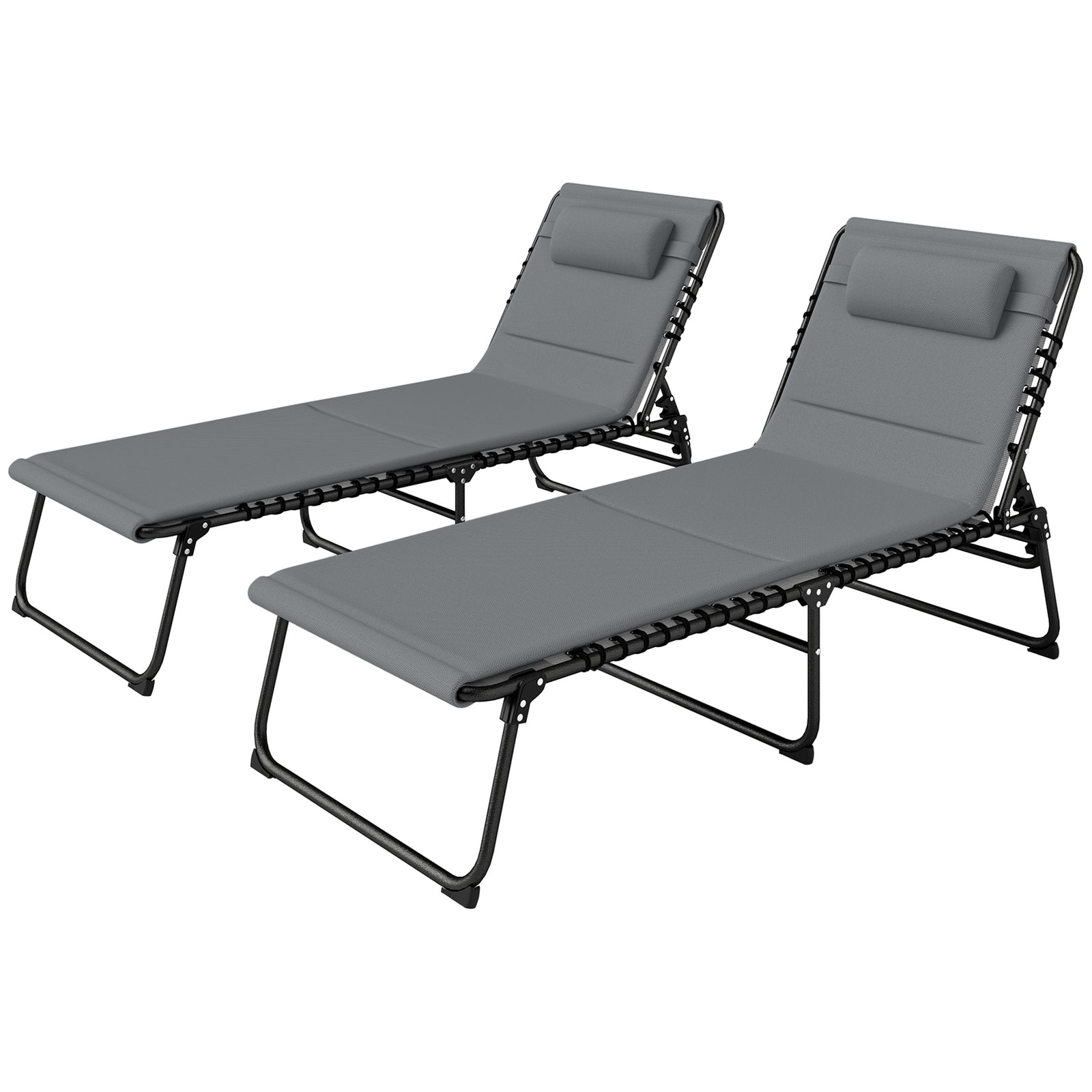 Folding Sun Loungers Set Of 2, Reclining Sun Bed | Charcoal Gray