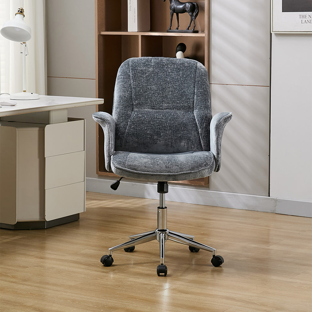 Retro-style Chenille Upholstered Office Chair With Armrests And Casters