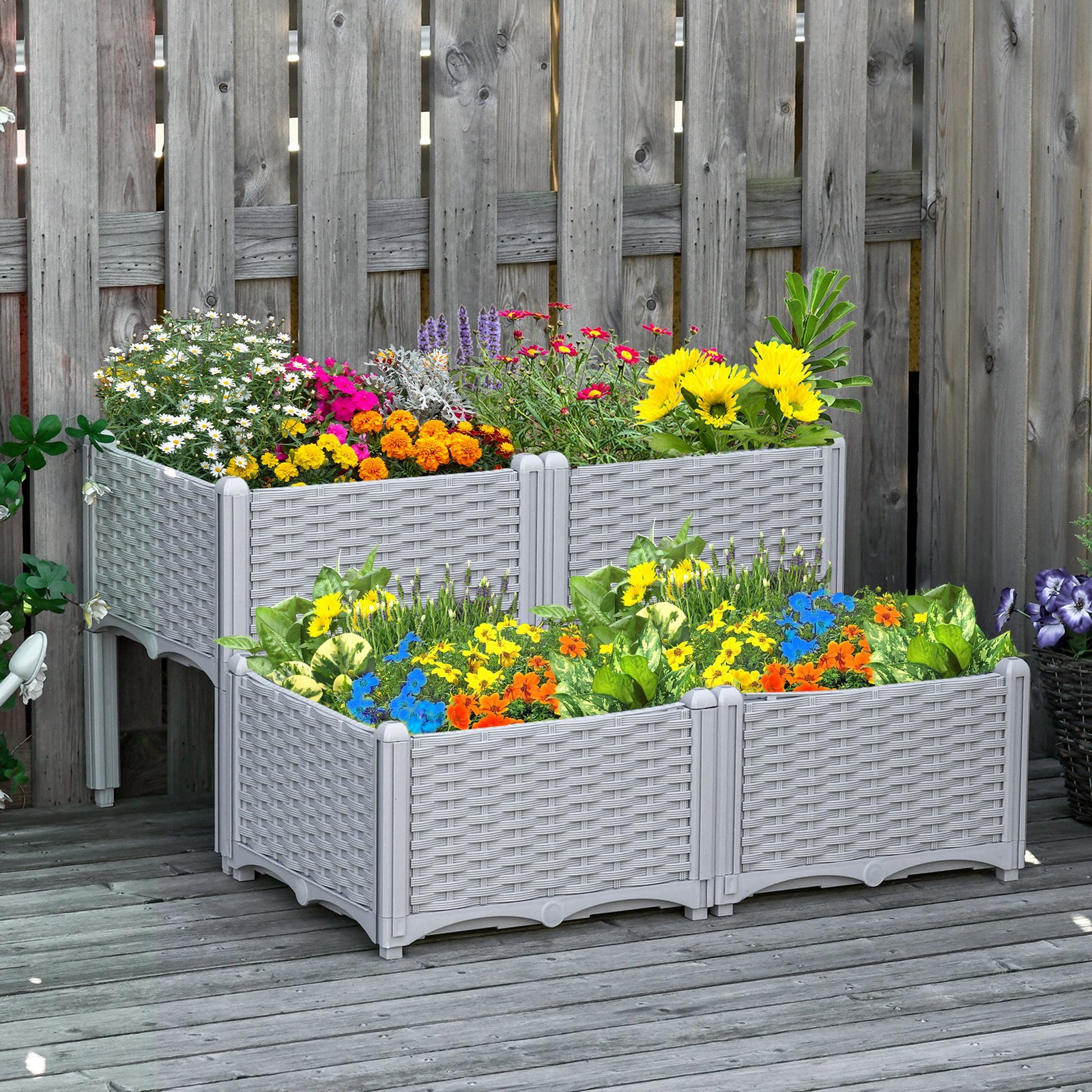 26l Set Of 4 Raised Flower Bed Plant Stand | Gray