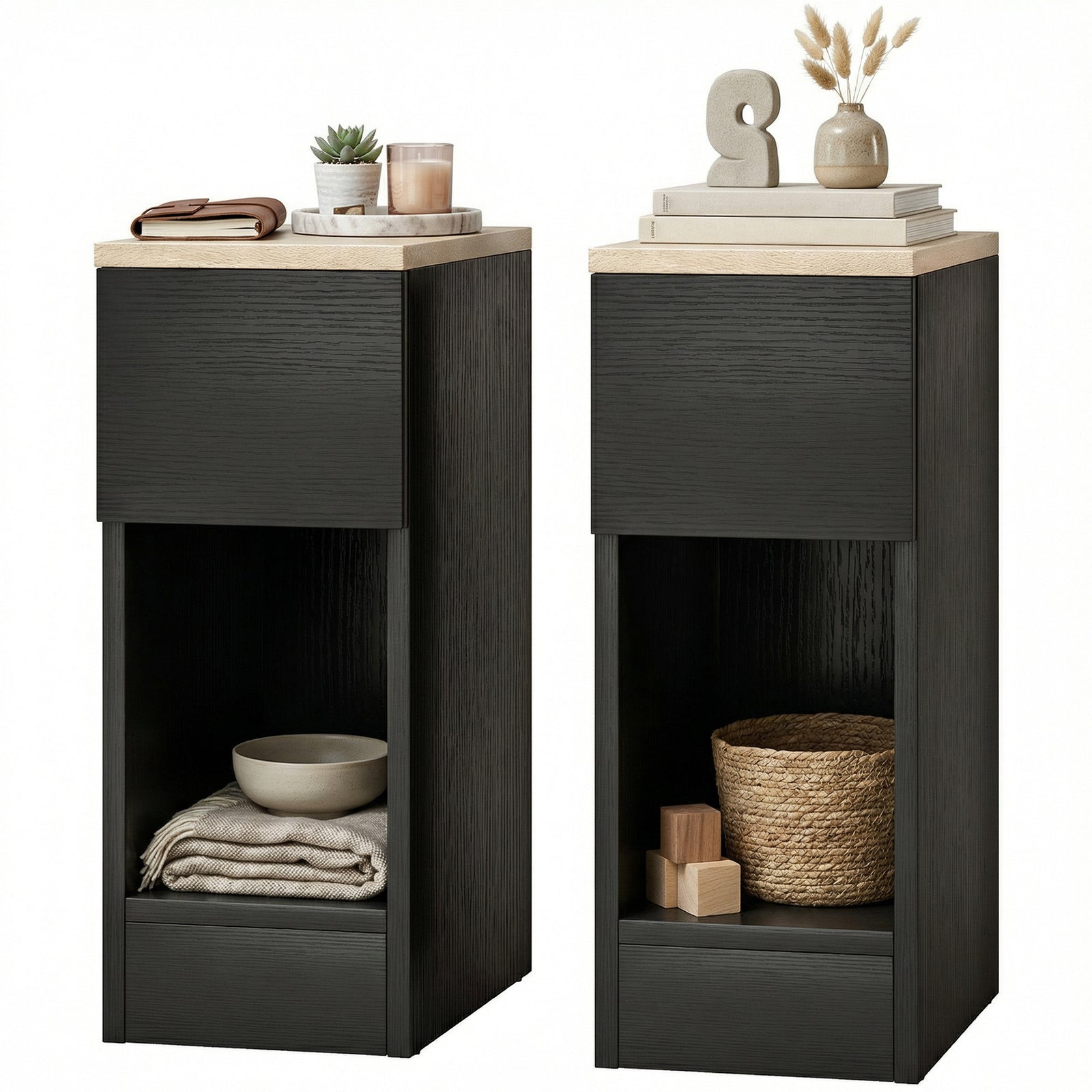 Bedside Tables Set Of 2, Nightstands For Bedroom, Living Room | Black
