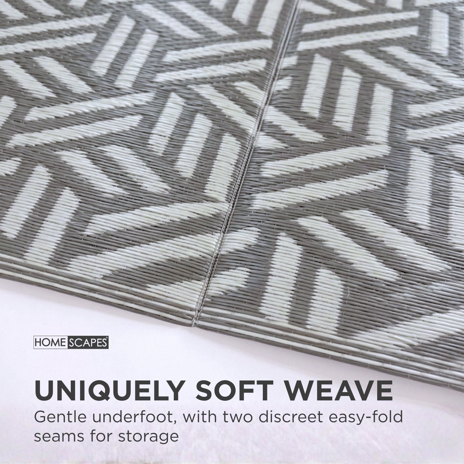 Luxury Outdoor Rug Waterproof Reversible For Garden Patio 100% Recycled, Grey Luna Geometric | 180cm x 270cm | Grey