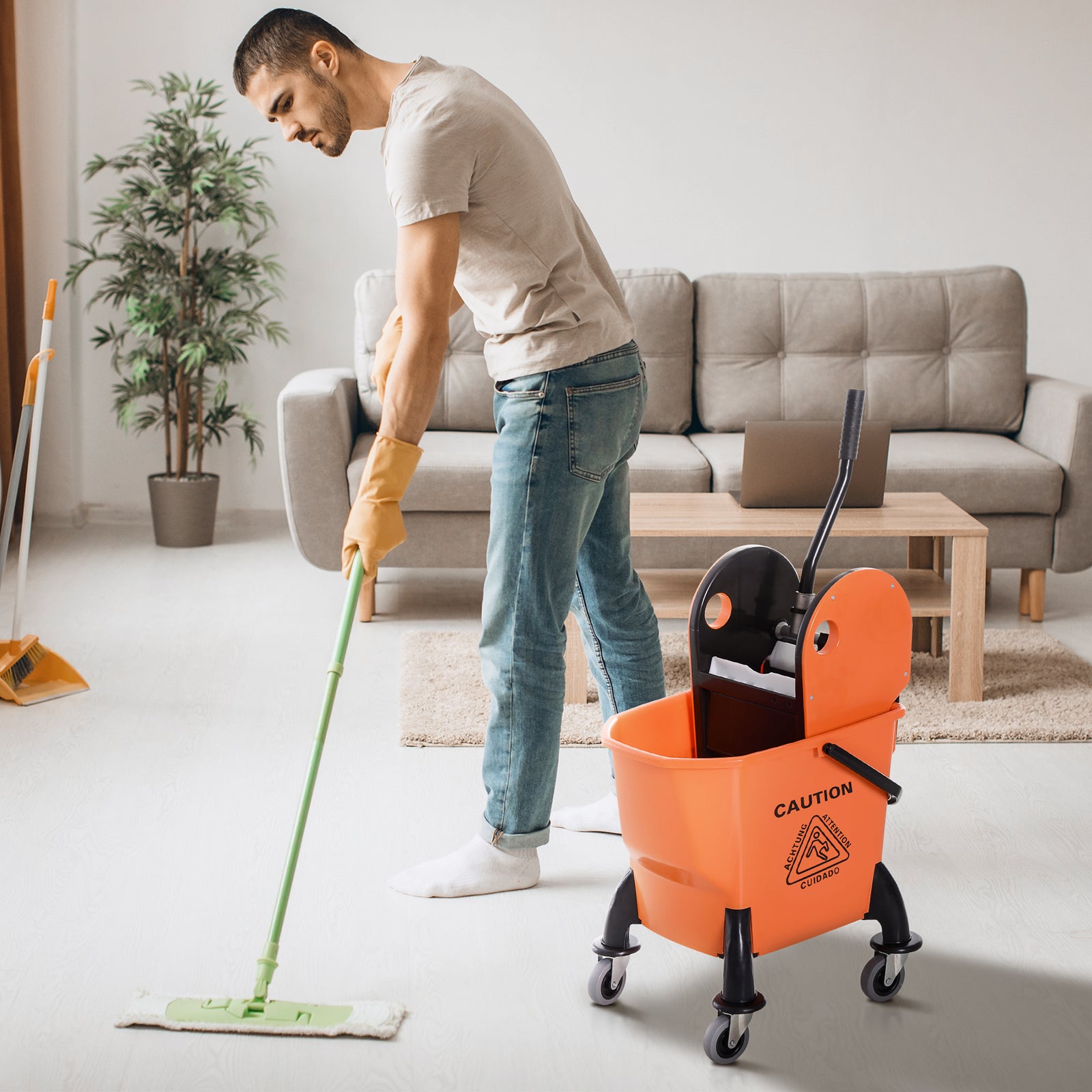 Mop Bucket On Wheels With Carry Handle Mop Holder