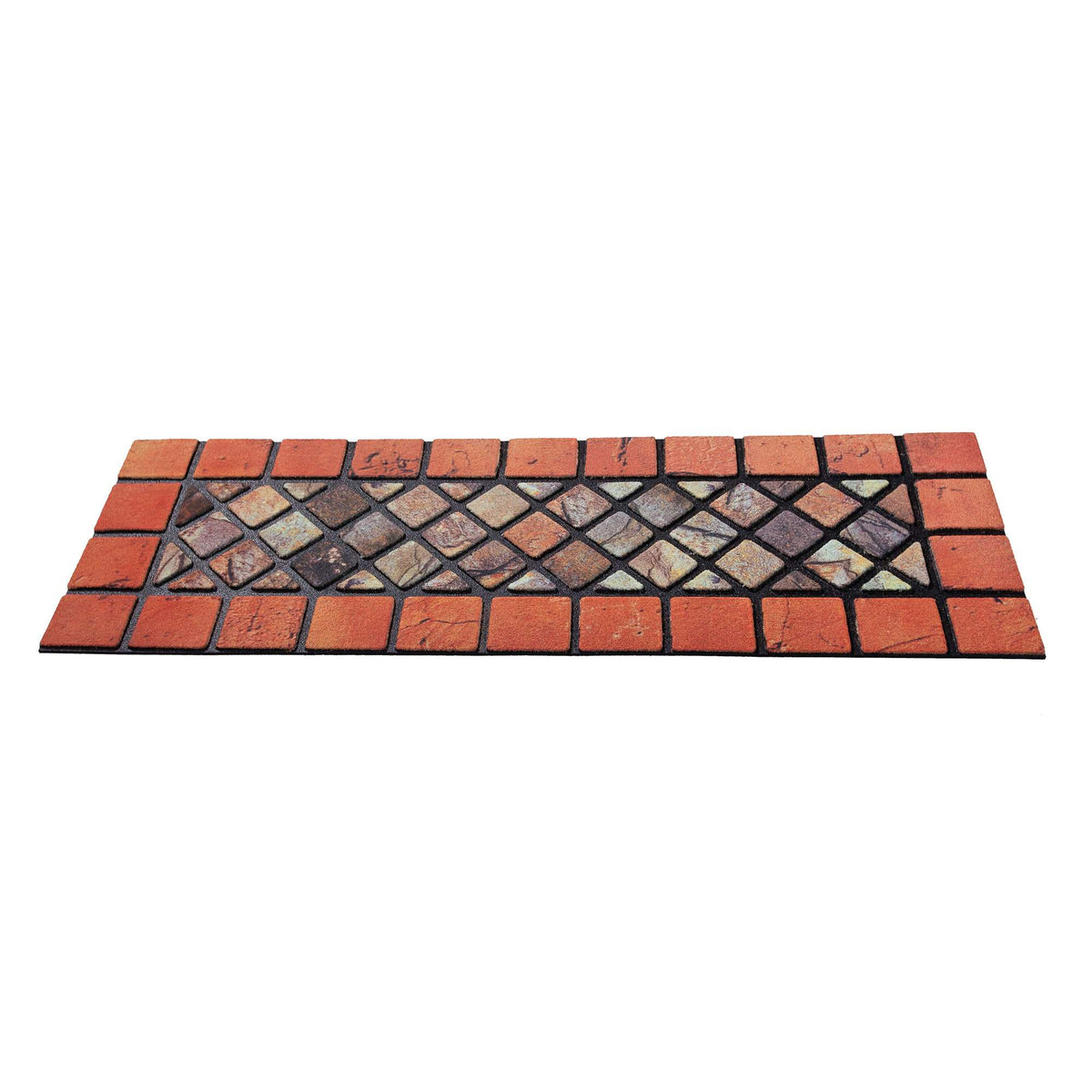 Elegant Tile Effect Narrow Step Doormat - Red Edge | Set of 1 | Red