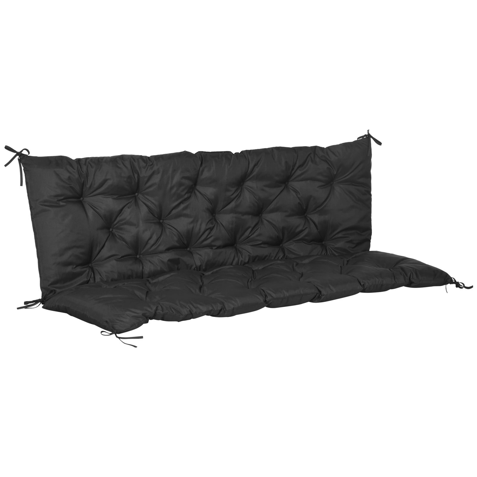 3 Seater Garden Bench Cushion Outdoor Seat Pad With Ties | Black