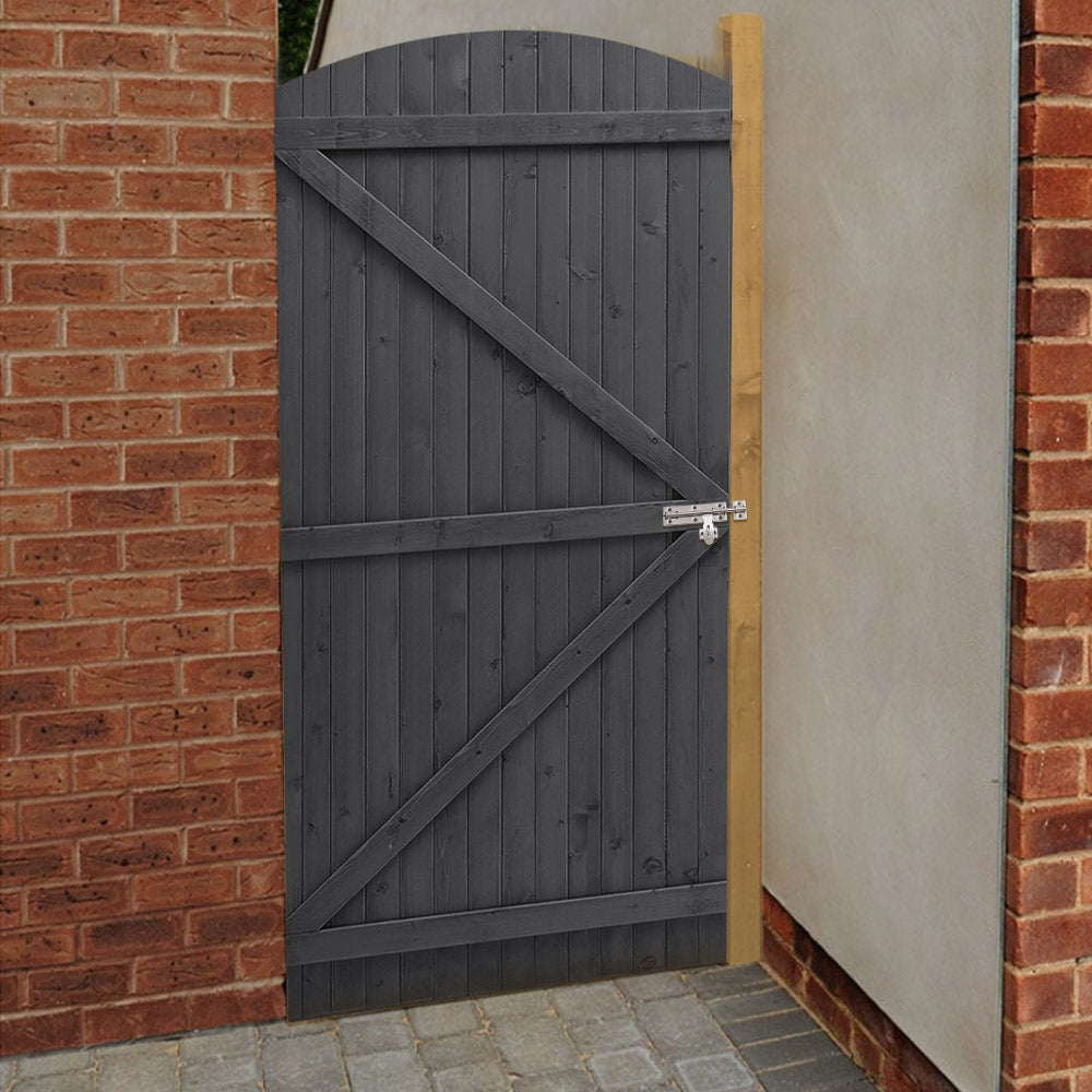 90cm W X 150/180/210cm H Wooden Garden Gate With Arched Top, Grey Pine Wood Outdoor Fence Gate With Installation Hardware | 210cm | Grey