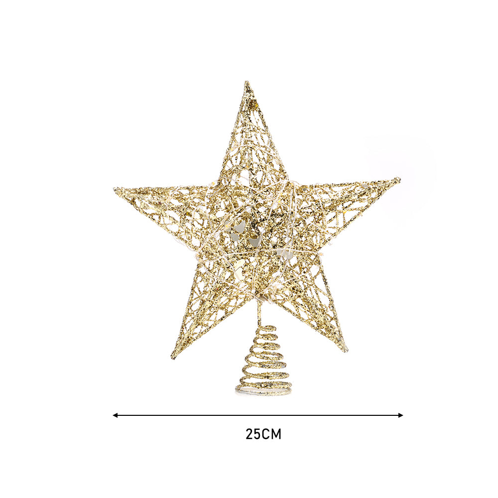 Decorative Star Sequins Christmas Tree Topper With Led Lights | Gold