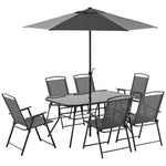Garden Furniture Set W/ Parasol And Folding Chairs For Patio | 8 | Black