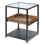 Industrial Side Table W/ 3-tier Storage Shelves | Brown