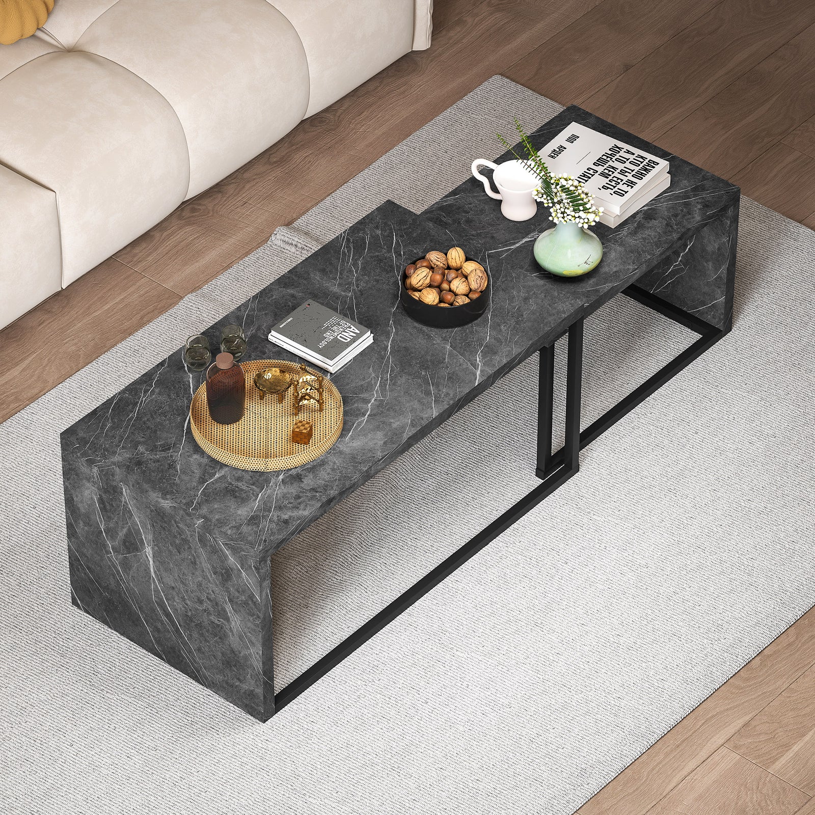 HOMCOM Coffee Tables Set Of 2, Nest Of Tables For Living Room, Dark Grey