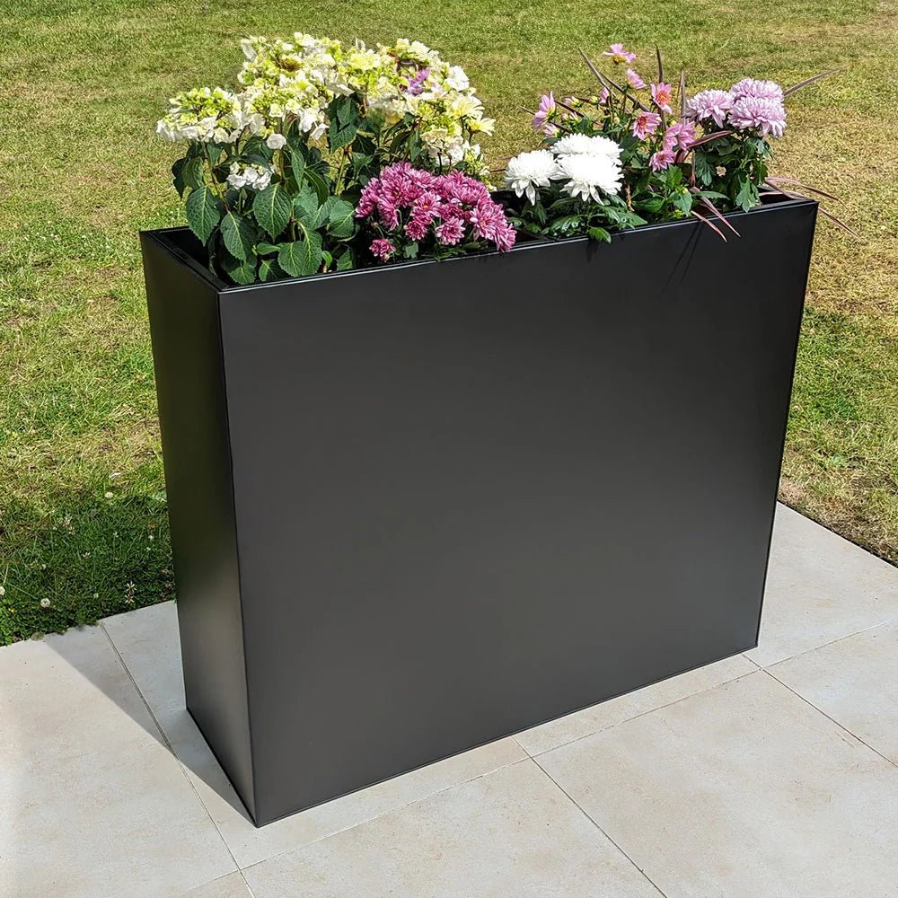 Long Zinc Galvanised Tall Trough Planter | 120cm x 40cm x 100cm | Matte Black