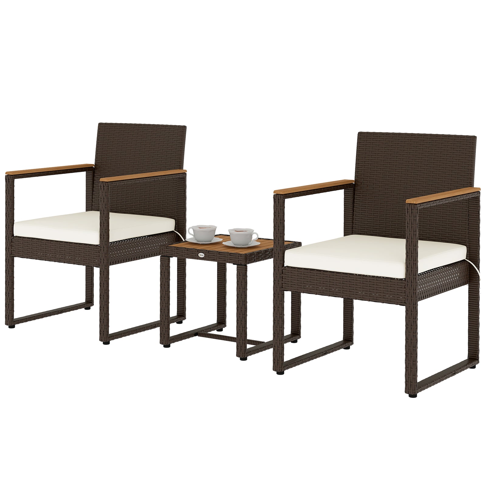 3-piece Rattan Bistro Set With Acacia Wood Table | White