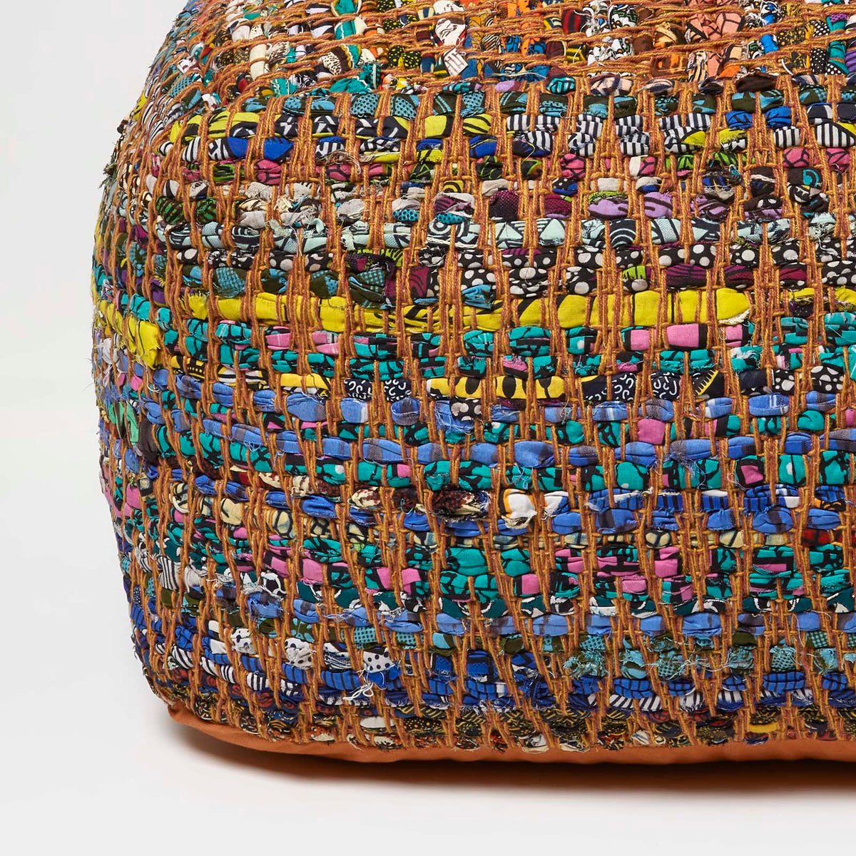 HOMESCAPES Multicolour Chindi Design Bean Filled Pouffe Large 60 X 60 X 30 Cm