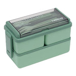 Dual-layer Plastic Bento Lunch Box With Cutlery | Green
