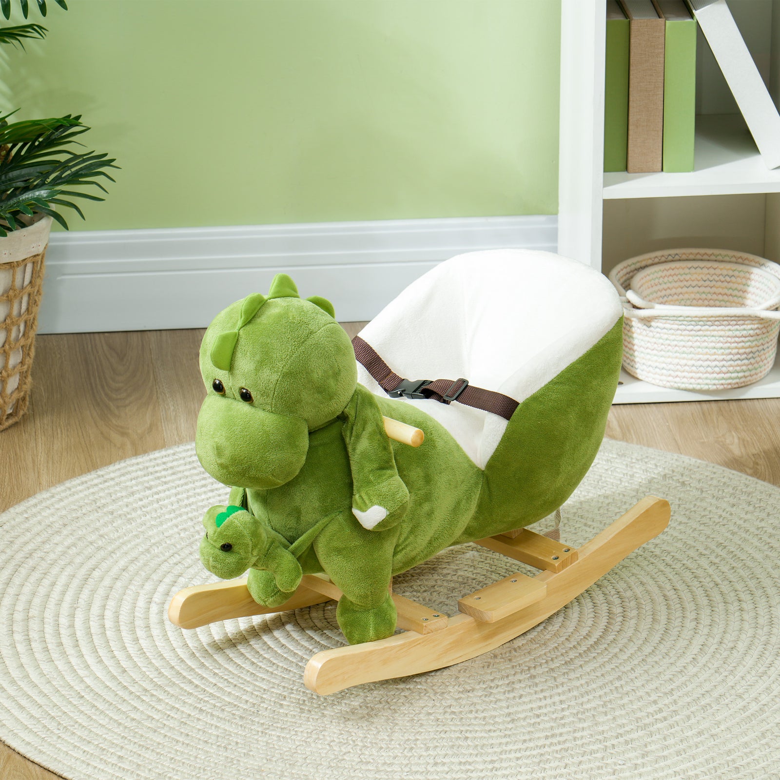 Baby Rocking Horse W/ Safety Belt, 32 Songs, Wood Base, Hand Puppet