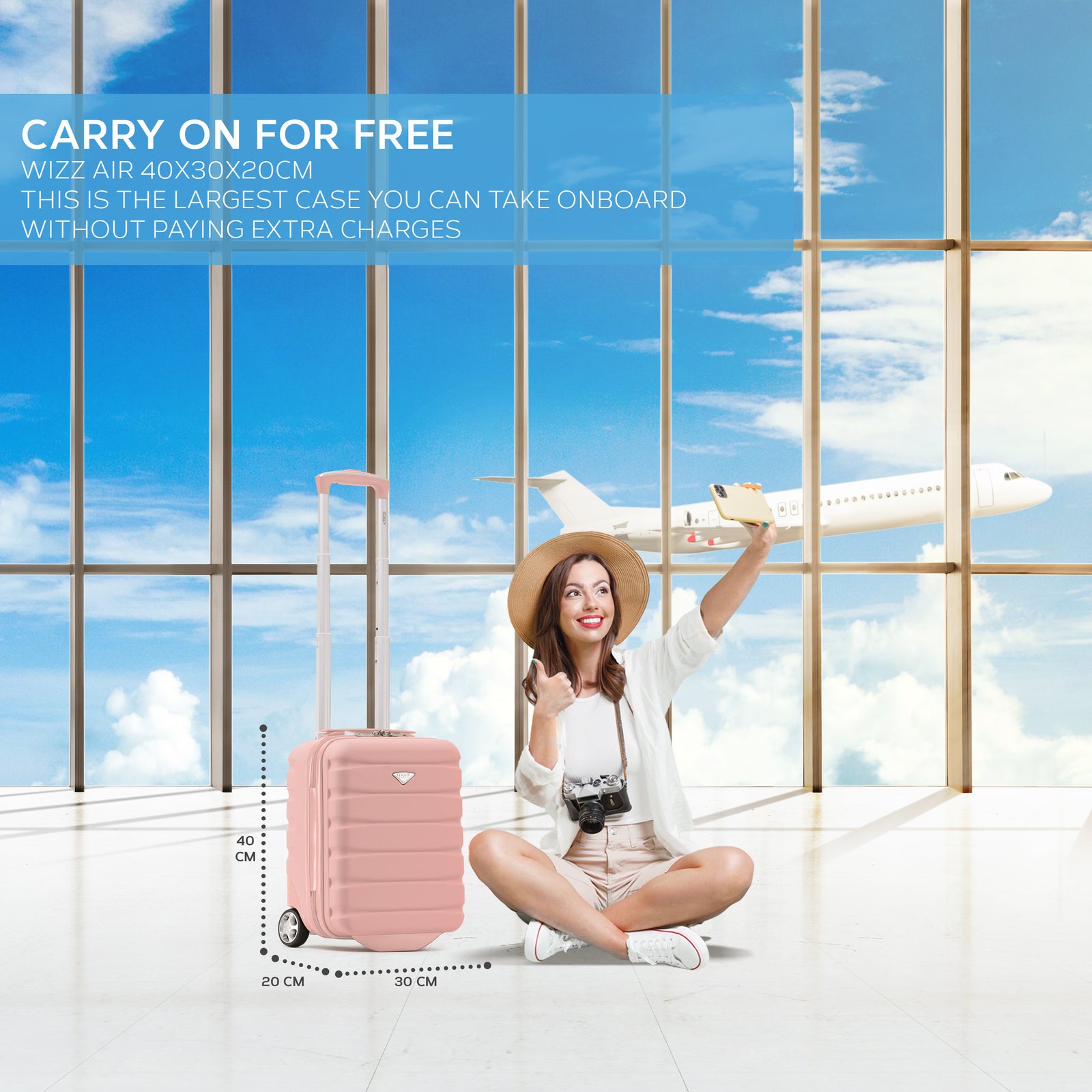 45x36x20cm Cabin Carry On Luggage with Medium Case and Large Size Check-in Hold Suitcase | Cabin | Rose