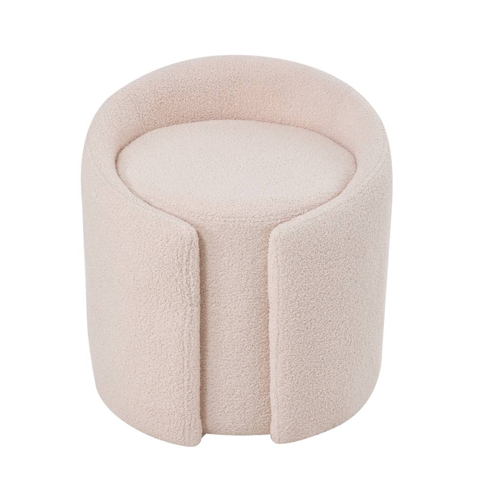 Teddy Fleece Upholstered Vanity Stool | Beige