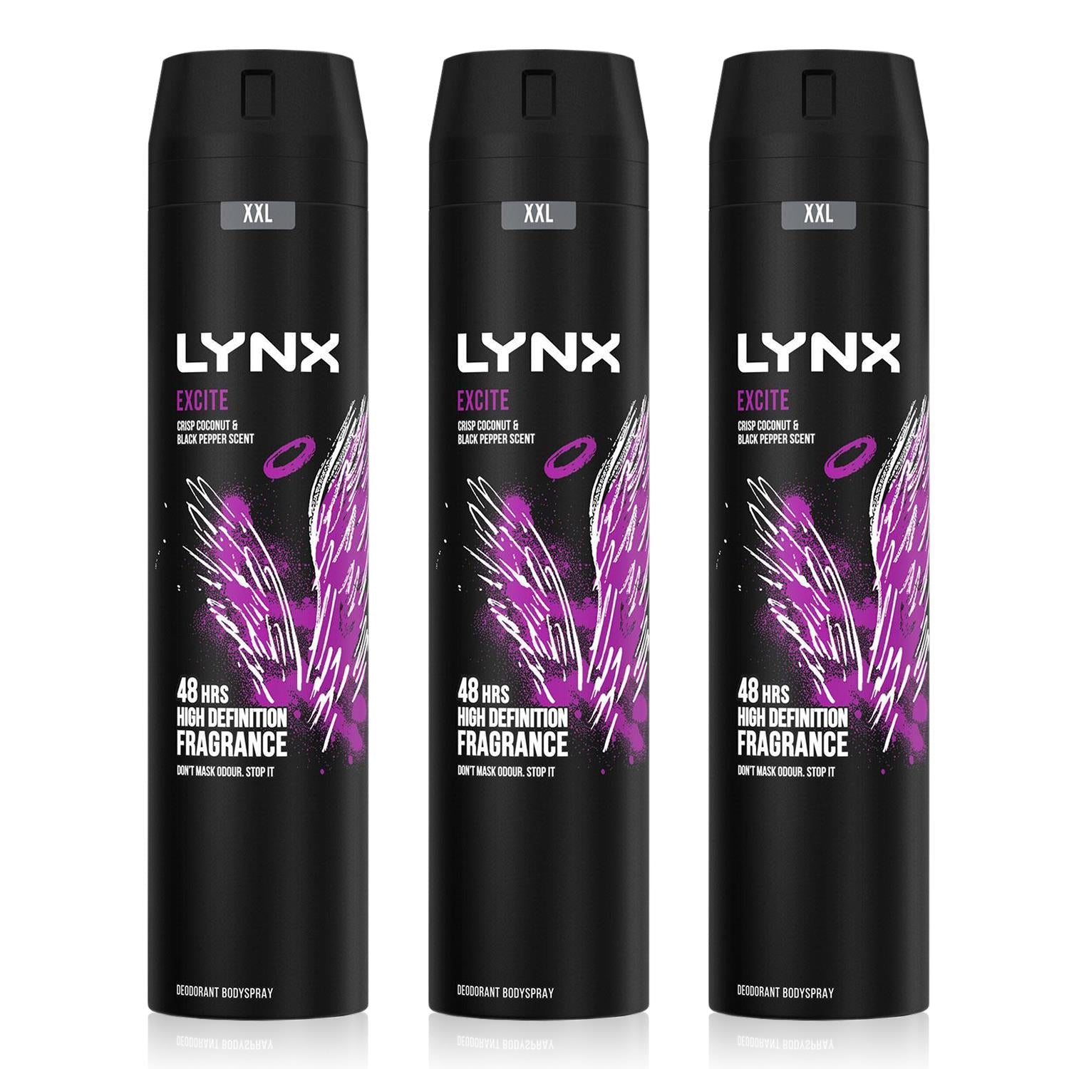 Xxl Excite 48-hour High Definition Fragrance Body Spray Deodorant, 3x 250ml