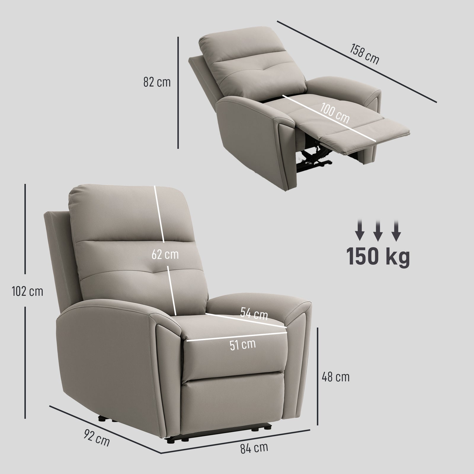 Recliner Armchair, Manual Reclining Chair For Living Room, Grey
