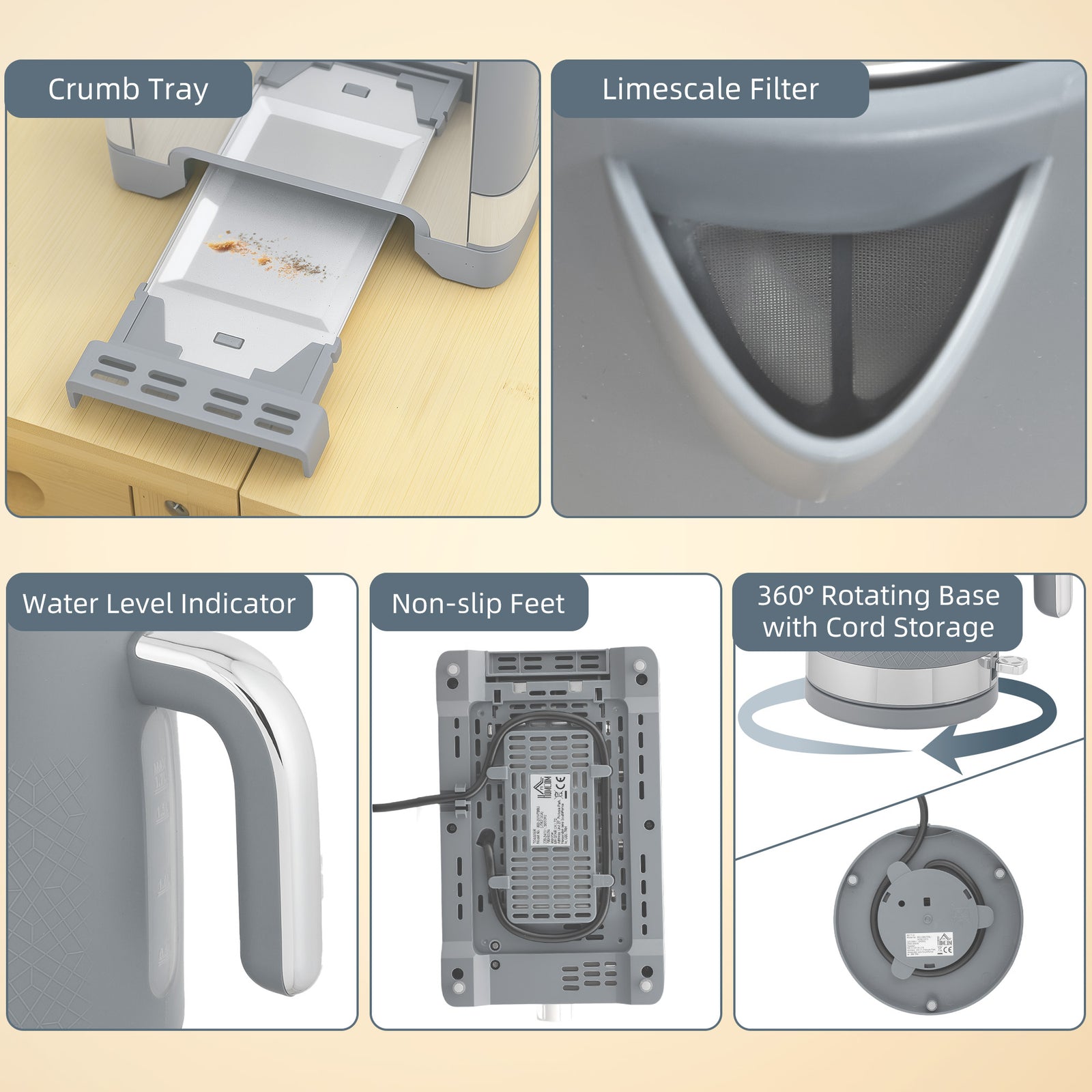 3000w Rapid Boil Kettle And Toaster Set With Otter Thermostat | Grey