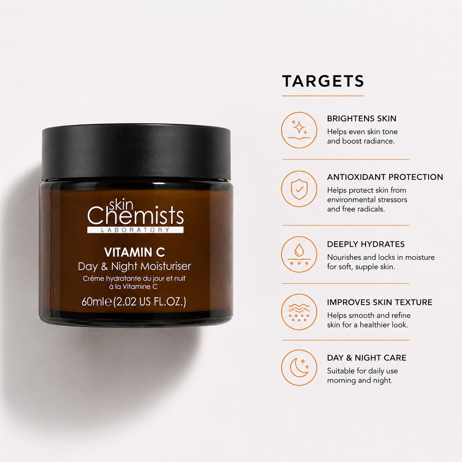 Vitamin C Anti-ageing Day & Night Moisturiser 60ml For Brightening And Radiance
