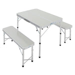 3 Pcs Picnic Table Set Aluminium Portable Folding Camping Table And Benches Set | Set of 3 | Silver