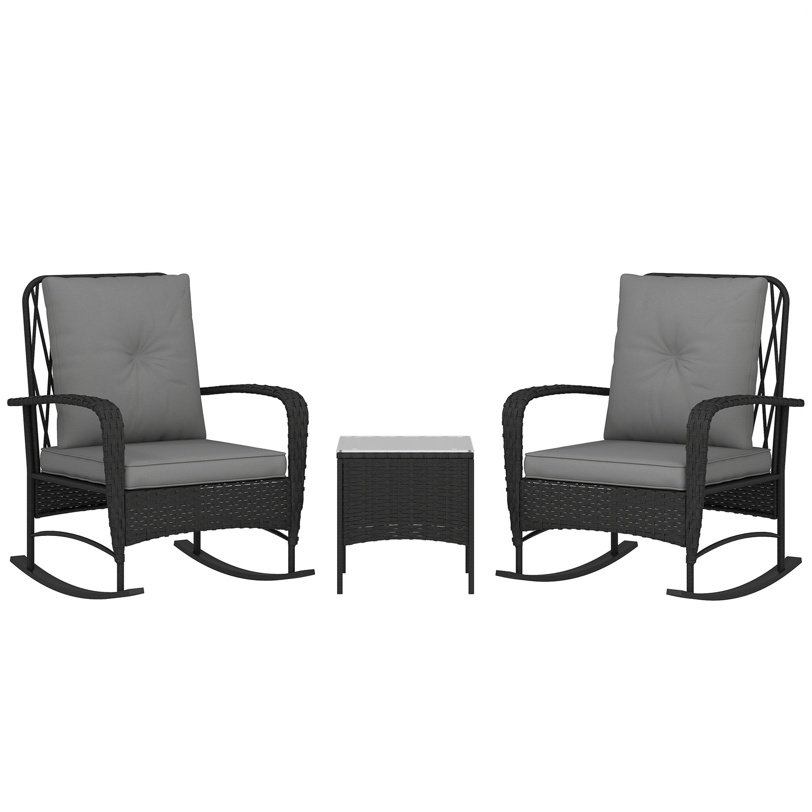 Rattan Bistro Set Balcony Furniture With Rocking Chairs | Black