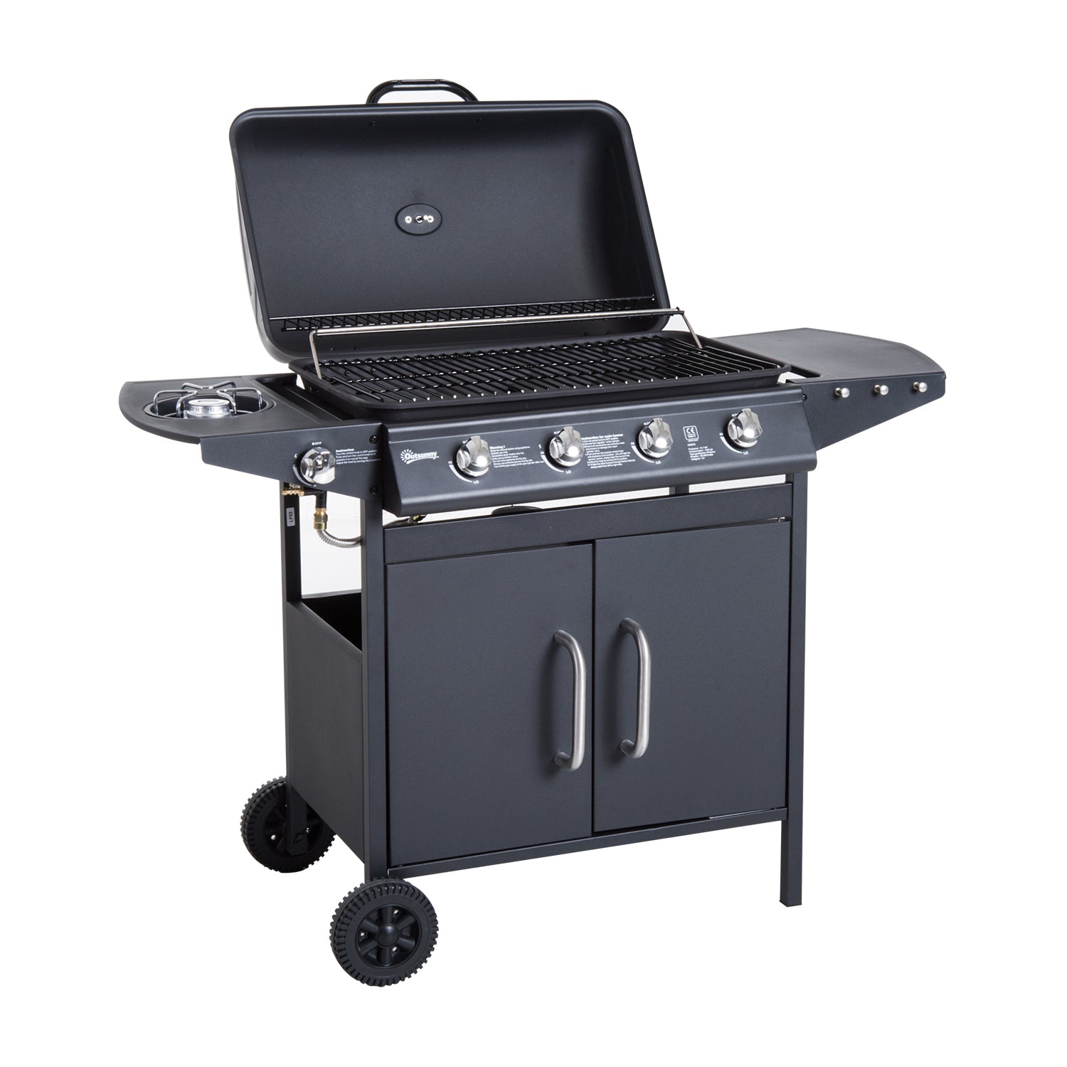 4+1 Gas Burner Grill, Bbq Trolley, Wheels | Black