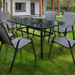 Rufford 6-seater Black And Grey Metal Garden Dining Set For Stylish Outdoor Dining | 6 | Black