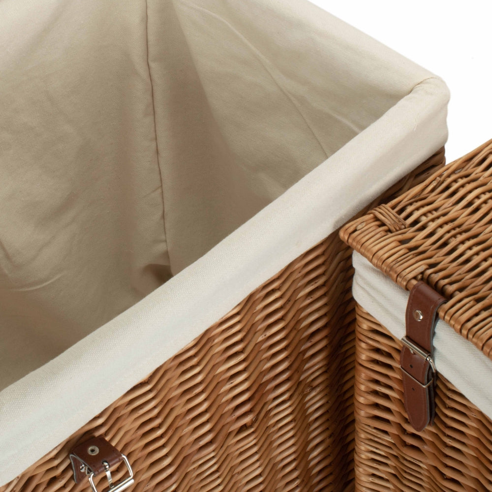 White Cotton Lined Boutique Double Steamed Laundry Baskets | Small | Brown